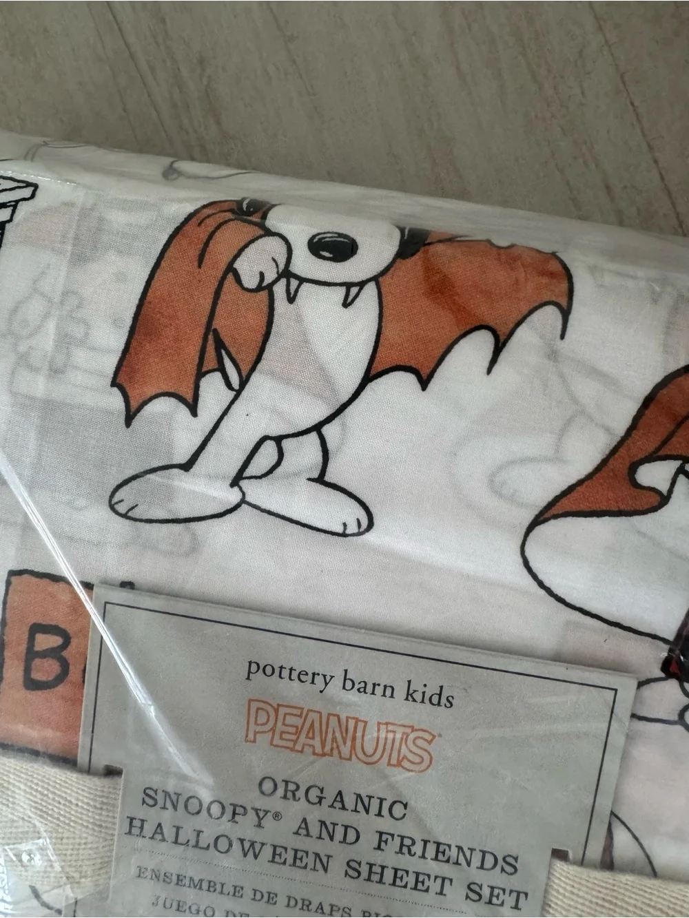 NWT Pottery Barn Kids ~Peanuts Halloween~ QUEEN Organic Snoopy Sheet Set